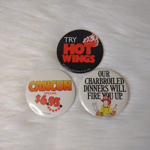 Vintage Lot of 3 Restaurant Advertising Buttons